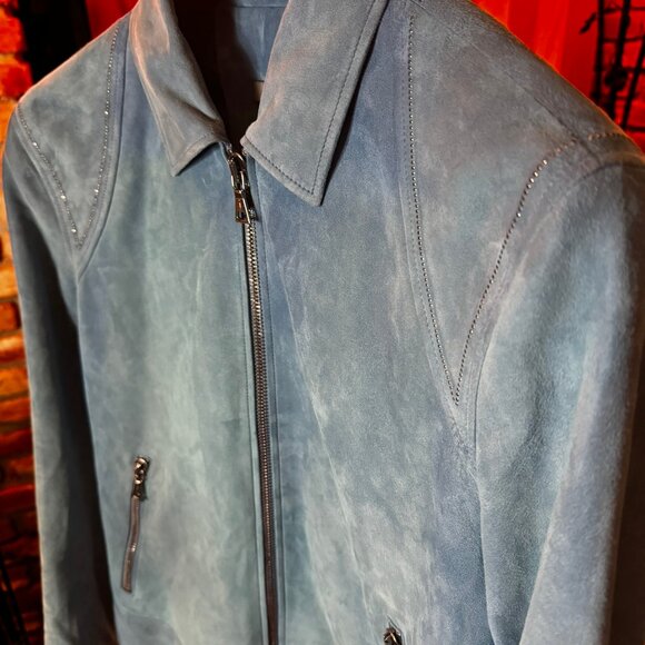 $2498 JOHN VARVATOS Blue Steel ROCKAWAY Suede Jacket sz 48 - Picture 4 of 16